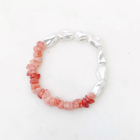 Pearl & Stone Bracelet - Coral