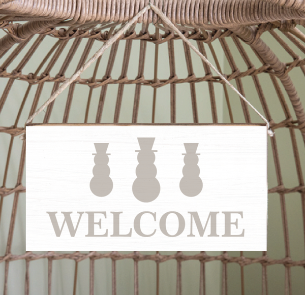 Welcome Snowmen Twine Hanging Sign