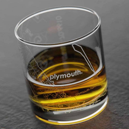 Plymouth MA Map Rocks Whiskey Glass