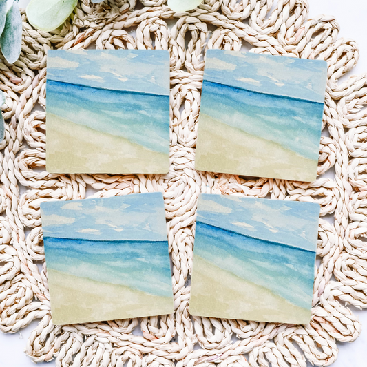 Beach Abstract Watercolor Ceramic Coaster