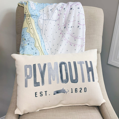 Plymouth Pillow Est 1620 - Grey Watercolor Block Print