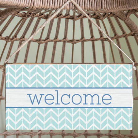 Welcome Herringbone Twine Hanging Sign