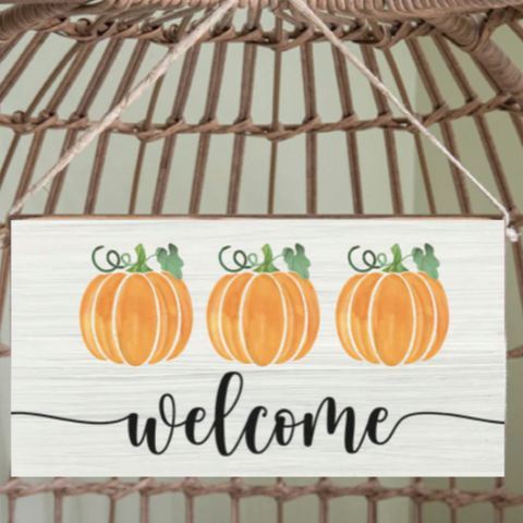 Welcome Pumpkins Twine Hanging Sign