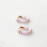 Bright Enamel CZ Huggies - Light Pink