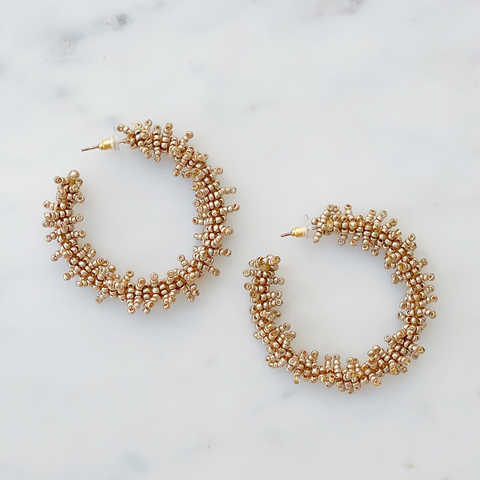 Beaded Cluster Hoops - Gold